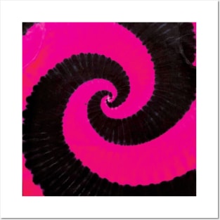 Spiral Pink Black Tie Dye Posters and Art